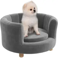 PawHut Hundesofa Hundecouch, Waschbarer Bezug, Haustiersofa mit Rückenlehne und Holzbeine, Katzensofa, für kleine Hunde unter 4,5 kg, Grau