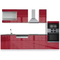 Vicco Complete keukeneenheid Fame-Line Bordeaux hoogglans/wit 300 cm met hoge kast, WB Antraciet, Model 42553