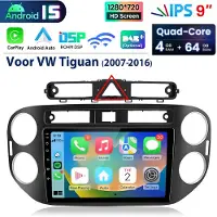 Hexinex 9" Autoradio Geschikt voor VW Tiguan (2007-2016) - Draadloos CarPlay, Android Auto, multimediaspeler,Android15, GPS NAVI, WIFI, DSP, 4GB+64GB