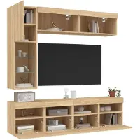 vidaXL 7-delige Tv-wandmeubelset met LED-verlichting sonoma eikenkleur