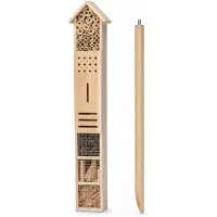 Westerholt Insectenhotel op Paal – Bijenhotel en Vlinderhotel – 150 cm Hoog – Houten Insectenhuis voor de Tuin – Naturel