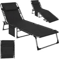 Outsunny - Ligbed - 5 Standen - met Kussen - Polyester - Zwart