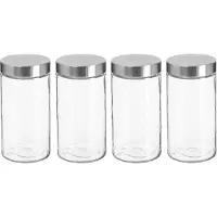 Secret De Gourmet Voorraadbus/voorraadpot - 4x stuks - 1,7L - glas - RVS deksel - 750 ml - met luchtdichte deksel