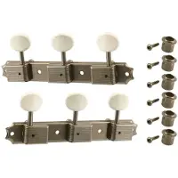 AllParts TK0700007 Gotoh vintage deluxe style 3x3 keys on a strip, 70 mm, off-white plastic knoppen, aged nikkel, 2pcs