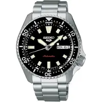 Seiko automatisch zilver heren horloge met zwarte wijzerplaat & roestvrij stalen band