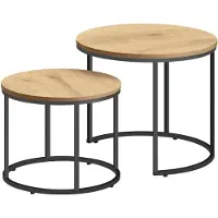 Leobert Ronde salontafel 2 stuks - eiken / zwarte poten