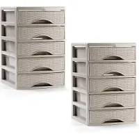 PlasticForte ladeblokje/bureau organizer - 2x - 5 lades - beige - L18 x B21 x H28 cm
