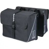 Basil Forte - Dubbele fietstas - 35L - Waterafstotend polyester- Aansnoerband en verstelbare sluiting - Reflectie details - Zwart/Zwart