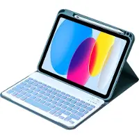 Mobigear Tablethoes geschikt voor Apple iPad 10 (2022) Hoes | Keys QWERTY Bluetooth Toetsenbord Bookcase + Stylus Houder - Blauw