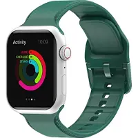 Mobigear Dashed Siliconen Watch bandje geschikt voor Apple Watch Bandje Gespsluiting - 41/40/38 mm - Groen