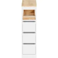 SoBuy – BZR54-II-W Slanke Vrijstaande Badkamerkast – 65 x 23 x 82 cm – Voorzien Van 3 Lades En 4 Wielen En Verplaatsbaar Tussenschot – Voor Badkamer En Gastentoilet – Wit MDF En Rubberhout