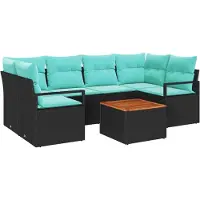 vidaXL Tuinbank Set 7 st Zwart poly rattan