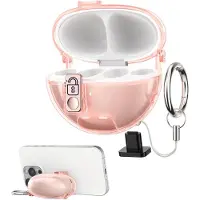 Kwmobile Transparante hoofdtelefooncase voor Huawei FreeClip hoes - Headphones TPU cover met standaardfunctie en veiligheidsvergrendeling - roségoud