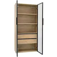 OKWISH Badkamerkast – Met Ledverlichting – Wand Of Vloer Montage – MDF Natuurlijk – 73 Cm Breed – 2 Laden 2 Deuren Met Matglas