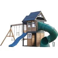 Axi Noud Speeltoestel met Speelhuis, Schommels, Trapeze, Klimwand – Blauwe Glijbaan en Buisglijbaan