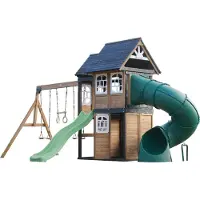 Axi Noud Speeltoestel met Speelhuis, Schommels, Trapeze, Klimwand – Pastel Groene Glijbaan en Buisglijbaan