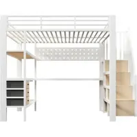MODFU - Hoogslaper - Opbergruimte En Bureau - Modern - Metaal En MDF - Wit - 140 x 200 cm