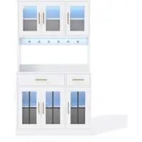 MODFU - Keukendressoir - App-Gestuurde Ledverlichting - 6 Deuren En 2 Lades - Verstelbare Legplanken - Transparant ESG-Glas - MDF - Wit