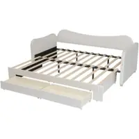MODFU Bedframe 90x200 cm – Beige fluweel – Uitschuifbaar tot 180x200 cm – 2 laden & USB-C – Incl. lattenbodem – 150 kg