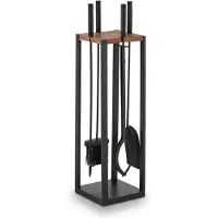 Relaxdays haardset - 5-delig - metaal – hout - asschep - pook - bezem - tang - haardstel
