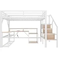MODFU Hoogslaper 140x200 cm van metaal en MDF, met bureau, LED-strip en USB, wit