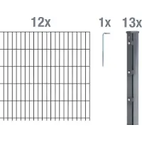 Alberts 674069 dubbelstaafmat hekwerk als 32-delige complete hekwerkset, antraciet, hoogte 83 cm, lengte 30 m