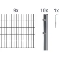Alberts 656188 dubbelstaafmat hekwerk als 20-delige complete hekwerkset, antraciet, hoogte 200 cm, lengte 18 m