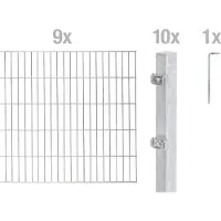 Alberts 651435 dubbelstaafmat hekwerk als 20-delige complete hekwerkset, thermisch verzinkt, hoogte 180 cm, lengte 18 m