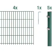 Alberts 641184 dubbelstaafmat hekwerk als 12-delige complete hekwerkset, kunststofgecoat, groen, hoogte 83 cm, lengte 10 m