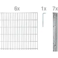 Alberts 674243 dubbelstaafmat hekwerk als 17-delige complete hekwerkset, thermisch verzinkt, hoogte 163 cm, lengte 15 m