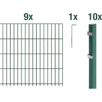 Alberts 672027 dubbelstaafmat hekwerk als 20-delige complete hekwerkset, kunststofgecoat, groen, hoogte 143 cm, lengte 22,5 m