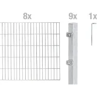 Alberts 651282 dubbelstaafmat hekwerk als 18-delige complete hekwerkset, thermisch verzinkt, hoogte 180 cm, lengte 16 m