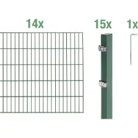 Alberts 653385 dubbelstaafmat hekwerk als 30-delige complete hekwerkset, groen, hoogte 180 cm, lengte 28 m