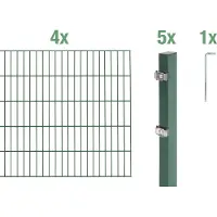 Alberts 654412 dubbelstaafmat hekwerk als 10-delige complete hekwerkset, groen, hoogte 200 cm, lengte 8 m