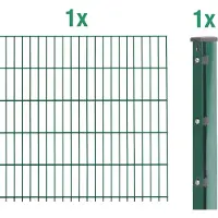 Alberts 645618 dubbelstaafmat hekwerk als complete hekwerkset, kunststofgecoat, groen, hoogte 243 cm, lengte 2,5 m
