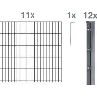 Alberts 674014 dubbelstaafmat hekwerk als 24-delige complete hekwerkset, antraciet, hoogte 123 cm, lengte 27,5 m