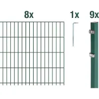 Alberts 671969 dubbelstaafmat hekwerk als 22-delige complete hekwerkset, kunststofgecoat, groen, hoogte 163 cm, lengte 20 m