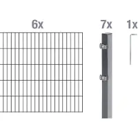 Alberts 654993 dubbelstaafmat hekwerk als 14-delige complete hekwerkset, antraciet, hoogte 200 cm, lengte 12 m