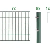 Alberts 655488 dubbelstaafmat hekwerk als 16-delige complete hekwerkset, groen, hoogte 200 cm, lengte 14 m
