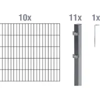 Alberts 656553 dubbelstaafmat hekwerk als 22-delige complete hekwerkset, antraciet, hoogte 200 cm, lengte 20 m