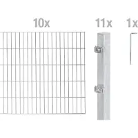 Alberts 656287 dubbelstaafmat hekwerk als 22-delige complete hekwerkset, thermisch verzinkt, hoogte 200 cm, lengte 20 m