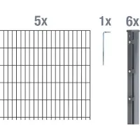 Alberts 671297 dubbelstaafmat hekwerk als 12-delige complete hekwerkset, kunststofgecoat, groen, hoogte 143 cm, lengte 12,5 m