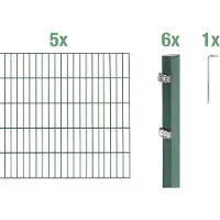 Alberts 654818 dubbelstaafmat hekwerk als 12-delige complete hekwerkset, groen, hoogte 200 cm, lengte 10 m