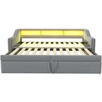 MODFU - Uitschuifbaar bedframe – 90/180x200 cm – Met 2 matrassen & USB – Lichtgrijs linnen