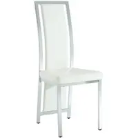 MODFU - Eetkamerstoelen Set Van 4 - Hoge Rugleuning - Minimalistisch - Eetkamer Of Kantoor - Metaal En PU - Wit En Zilver