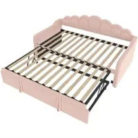 MODFU - Dagbed Met Uitschuifbed - 3-In-1 Functie - Golvend Ontwerp - Fluweel En MDF - Roze - 90x200 Cm