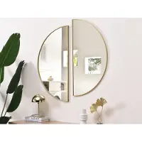 Vente-unique Set van 2 halfronde spiegels in metaal - B.50 x H.100 cm - Goudkleurig - GAVRA