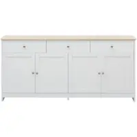 MODFU - Sideboard - 3 Laden En 4 Deuren - Landelijke Stijl - Woonkamer - MDF - Wit En Houtkleur - 160 X 37 X 75 Cm