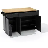 OKWISH Keukeneiland - Uitklapbaar Werkblad Met Opbergruimte - Verrijdbaar - MDF Naturel Zwart - 137 x 89,5 x 45 cm