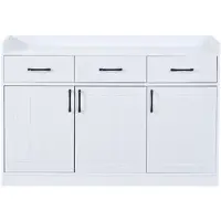 MODFU Dressoir - 3 Laden En 3 Deuren - Verstelbare Planken - Retro - Woonkamer - Spaanplaat - Wit - 120 X 35 X 80 Cm